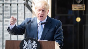 Boris Johnson, U.K. prime minister, delivers a speech outside 10 Downing Street.