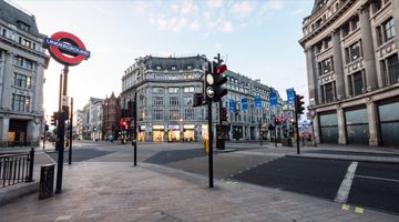 Empty London. Oxford Circus with no traffic or pedestrians.